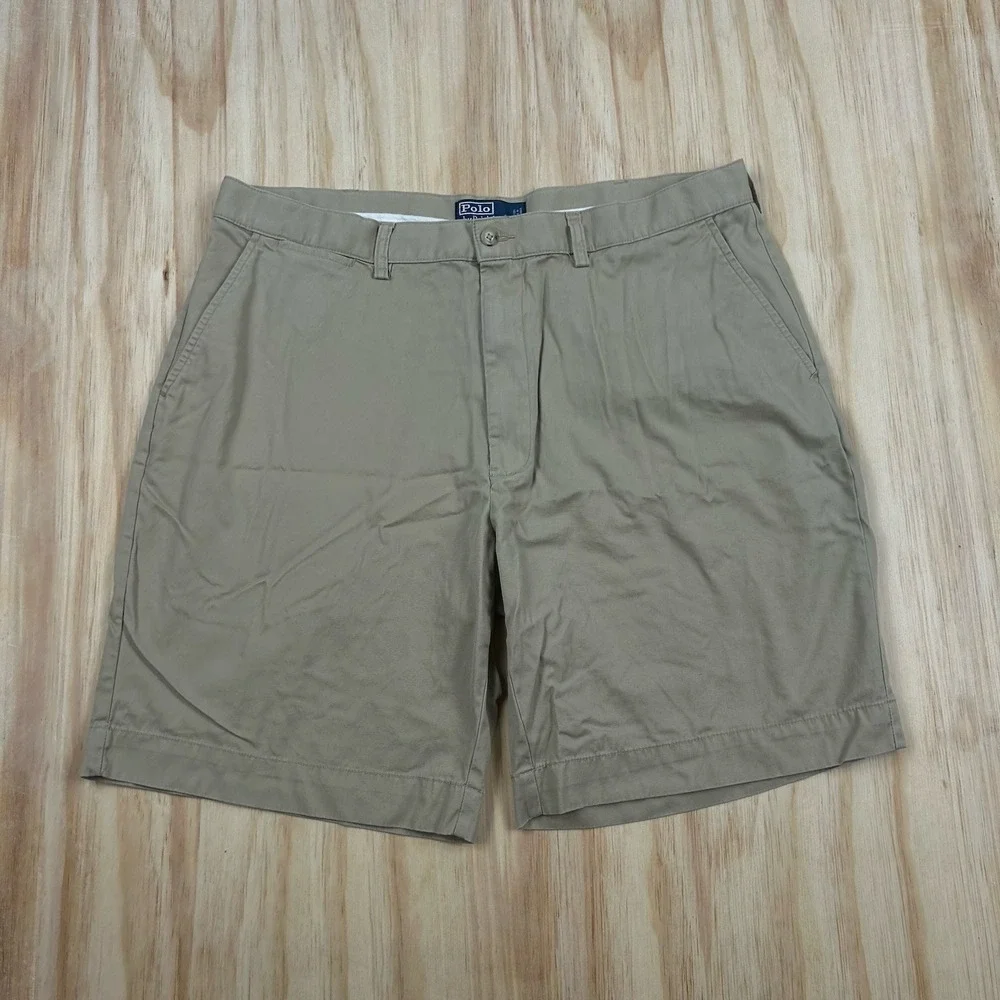 Polo‎ Ralph Lauren Shorts Mens Size 38 GI Fit Drill Khaki Chinos Flat Front Tan